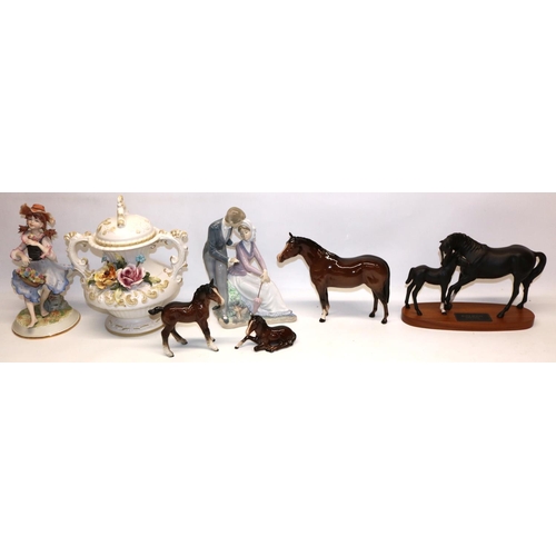 315 - Collection of decorative ceramics, incl. a Beswick Connoisseur Black Beauty and Foal, three other Be... 