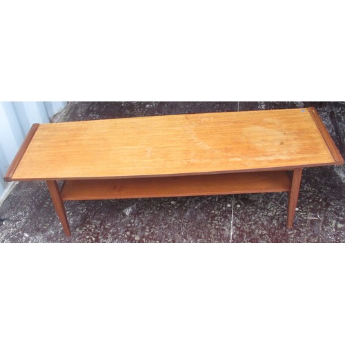 1061 - Mid century teak two tier rectangular coffee table on square tapered supports , W115cm D36cm H36cm, ... 