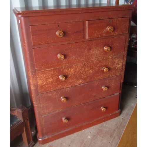 1197 - Victorian painted pine chest of two short above four long drawers with turned wooden handles on skir... 