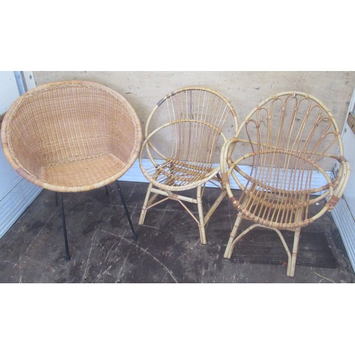 1220 - 1960's wicker tub conservatory chair and two bamboo conservatory chairs (3)