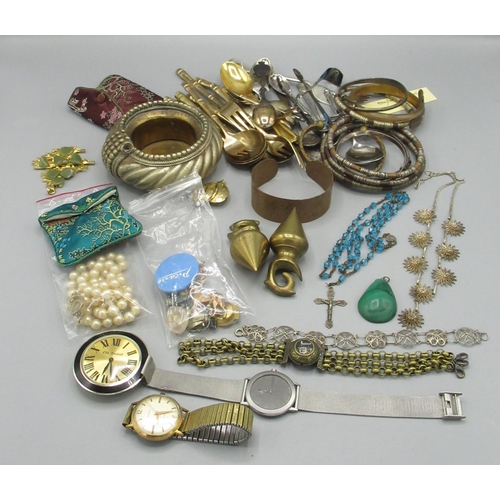 1238 - Collection of bangles and costume jewellery, and mixed cutlery inc. a metal ankle bracelet turned in... 