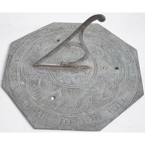 1278 - Antique style metal octagonal sundial inscribed 'Set Me Right And Use Me Well And I Ye Time To You W... 