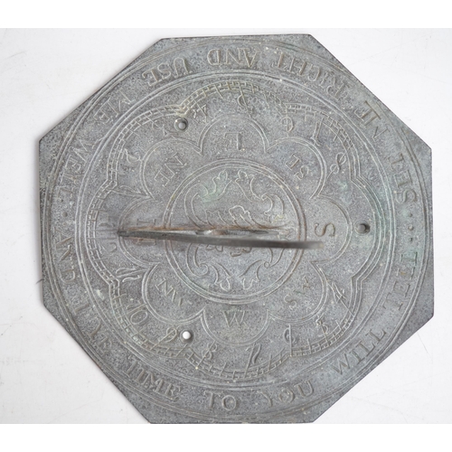 1278 - Antique style metal octagonal sundial inscribed 'Set Me Right And Use Me Well And I Ye Time To You W... 