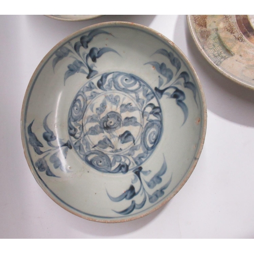 1282 - Three large Chinese Ming period blue and white pottery plates, 1 with mark to base, Max D33.4cm