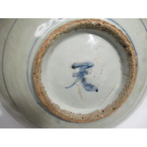 1282 - Three large Chinese Ming period blue and white pottery plates, 1 with mark to base, Max D33.4cm