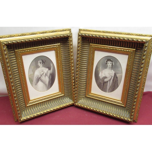 388 - Pair of Victorian hand coloured portraits of ladies, oval mounted in gilt frames, 16cm x 11cm (2)