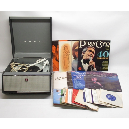 1117 - Bush Type SRP.31C portable record player, eight 33 RPM records and twenty eight 45 RPM records by Cl... 