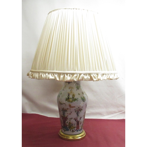 1324 - Decalomania style two light table lamp, chinoiserie decorated baluster body with gilt wood base and ... 