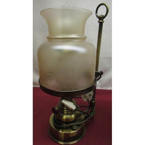 1326 - Two metal oil lamps converted to electric, with chimneys and shades (2)