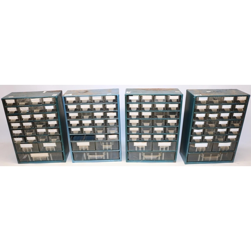 1035 - Four sets of Raaco steel framed small parts storage cabinets with multiple drawers, all 42cm x 30cm