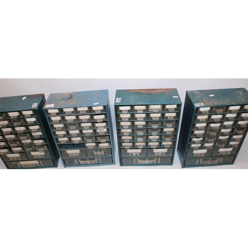 1035 - Four sets of Raaco steel framed small parts storage cabinets with multiple drawers, all 42cm x 30cm