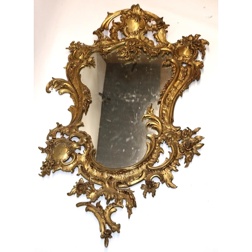 1209 - Chippendale style gilt painted cast metal framed wall mirror, with scroll and cartouche decoration, ... 