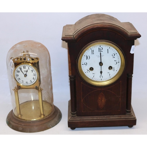 248 - Junghans retailed by Benjamin Harral Barnsley early C20th inlaid oak mantel clock with two train mov... 