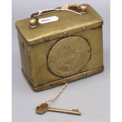 249 - Chittagong Urban Co-Operative Bank Ltd early C20th brass money box H11.5cm