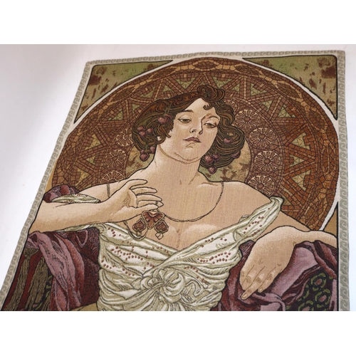 255 - C20th fabric wall hanging after Alphonse Mucha 66cm x 153cm