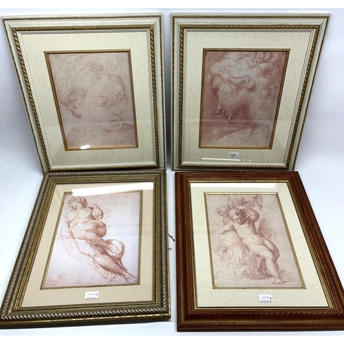 1027 - Pair of colour prints of Old Master drawings, 36cm x 26cm and two others (4)