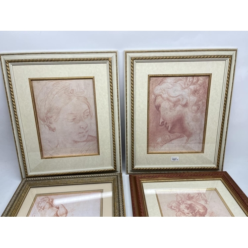 1027 - Pair of colour prints of Old Master drawings, 36cm x 26cm and two others (4)