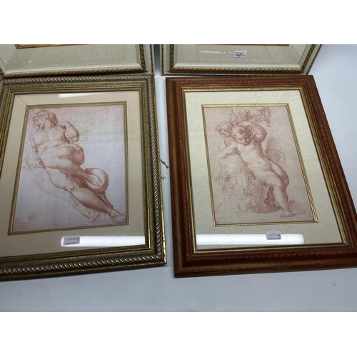 1027 - Pair of colour prints of Old Master drawings, 36cm x 26cm and two others (4)