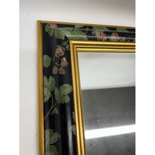 1046 - Victorian style wall mirror, square plate in floral decorated frame, 63cm x 61cm