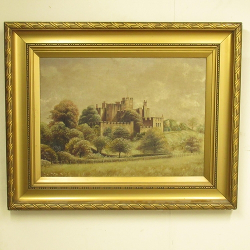 1347 - G. Beattie (British early C20th); Study of a castellated Country House, oil on canvas, signed, 39cm ... 