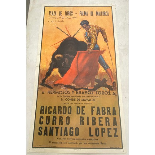 210 - C1970's Bull Fighting Poster for Plaza De Toros - Palma De Mallorca with Riccardo De Fabra etc, Savi... 