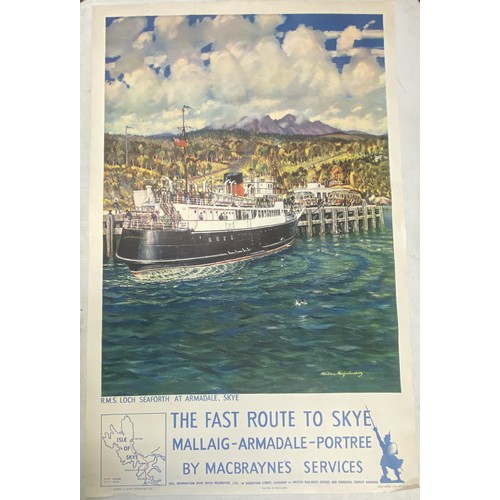 207 - 1950's RMS Isle of Skye Transport poster, "The Fast Route To Skye By Macbrayne's Services", designed...
