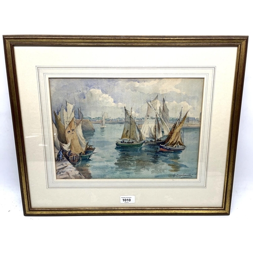 1010 - G. Deplanche (French C20th); Fishing Fleet in harbour, watercolour, signed, 25cm x 36cm