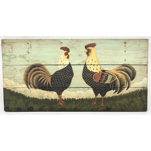 1016 - Study of two fancy chickens, oils on wood panels, 31cm x 61cm