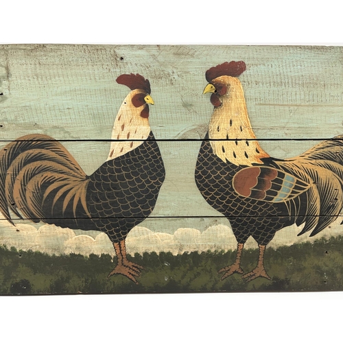 1016 - Study of two fancy chickens, oils on wood panels, 31cm x 61cm