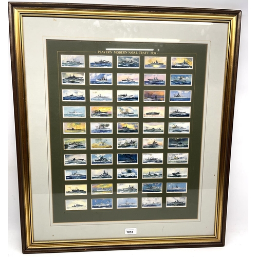 1018 - Set of John Players 'Modern Naval Craft 1939' Cigarette Cards, framed in titled mount, 55cm x 47cm