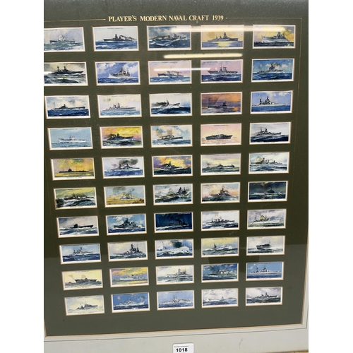 1018 - Set of John Players 'Modern Naval Craft 1939' Cigarette Cards, framed in titled mount, 55cm x 47cm