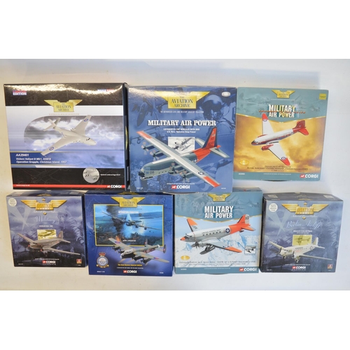 46 - Seven boxed 1/144 scale diecast model aircraft by Corgi to include limited editions AA39401 Vickers ... 