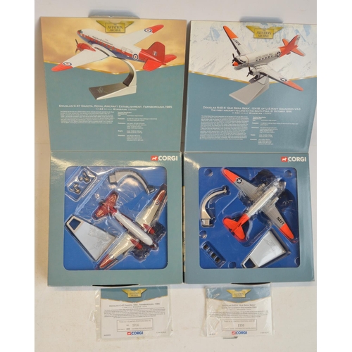 46 - Seven boxed 1/144 scale diecast model aircraft by Corgi to include limited editions AA39401 Vickers ... 