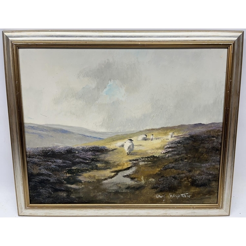 1005 - Lewis Creighton (British 1918-1996); Sheep in a Moorland landscape, oil on board, signed, 40cm x 50c... 