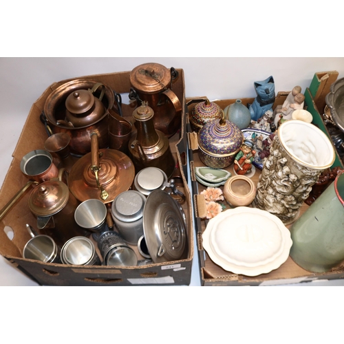 241 - Large collection of mixed metal ware (2 boxes), Collection of carved African items and an African st... 