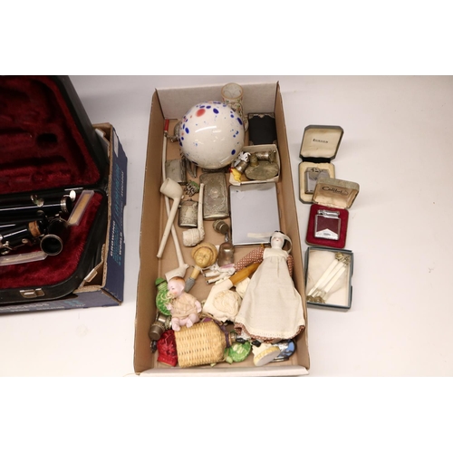 417 - Meerschaum pipe with amber mouthpiece, three clay pipes, other tobacciana, oriental scent bottles, t... 