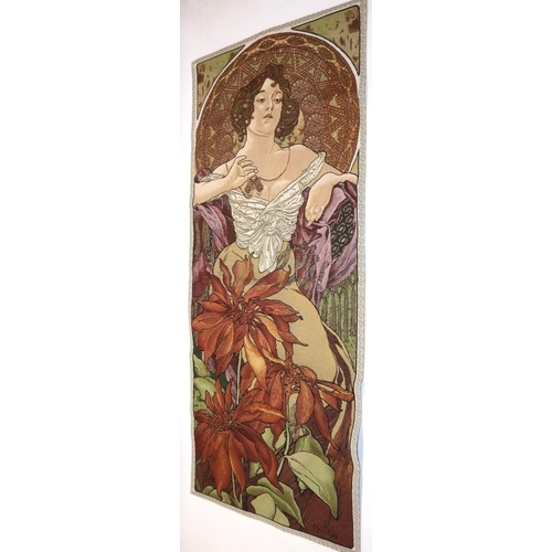 255 - C20th fabric wall hanging after Alphonse Mucha 66cm x 153cm