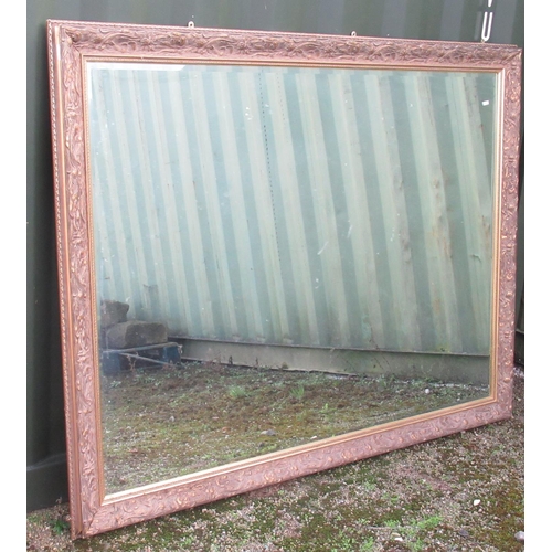 1063 - Large wall mirror, bevelled rectangular plate in floral and inset moulded frame W183cm H142cm