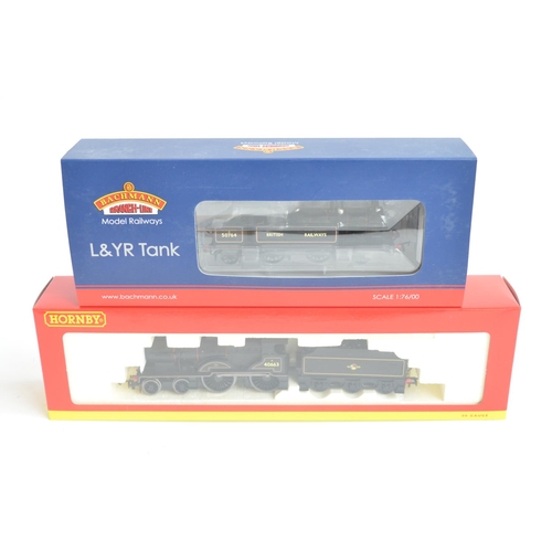 123 - Two OO gauge BR black lined electric steam train models to include Bachmann 31-170 L&YR 2-4-2 Tank 5... 