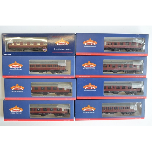 148 - Eight boxed OO gauge BR maroon passenger coaches from Bachmann to include Mk1 coaches (restaurant, C... 