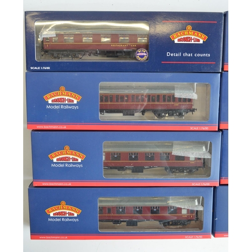 148 - Eight boxed OO gauge BR maroon passenger coaches from Bachmann to include Mk1 coaches (restaurant, C... 