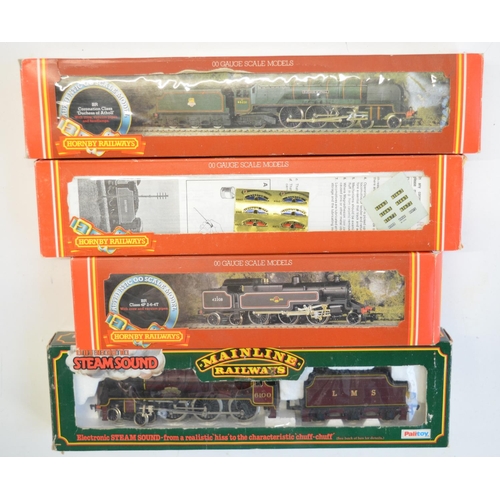 155 - Four OO gauge electric steam train models from Hornby and Mainline to include Hornby R262 BR green l... 