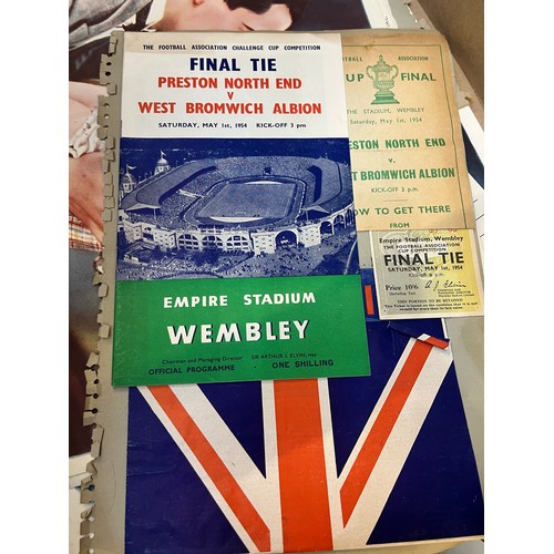 1353 - Collection of ephemera, incl. mounted football programmes with related tickets, signed photo montage... 