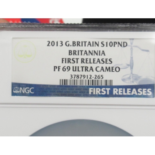 404 - Royal Mint NGC 2013 G.Britain S10PND Britannia First Releases PF 69 Ultra Cameo, Five Ounce Silver P... 