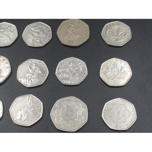 446 - Collection of 50p coins inc. Stephen Hawking, Beatrix Potter, Paddington Bear, Battle of Britain, et... 