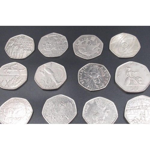 446 - Collection of 50p coins inc. Stephen Hawking, Beatrix Potter, Paddington Bear, Battle of Britain, et... 