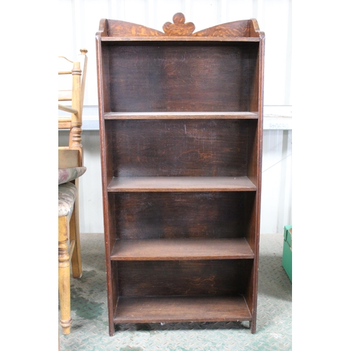 670 - Set of six Edwardian mahogany dining chairs, with drop in seats on turned supports, and a small oak ... 