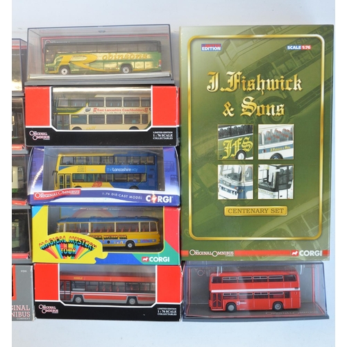 196 - Seventeen 1/76 scale OO gauge boxed limited edition diecast bus models from Corgi's 