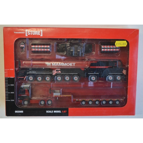 218 - Mammoet Store 1/87 scale HO gauge 002085 diecast LTM 1750-9.1 crane with truck and semi-lowloader. C... 