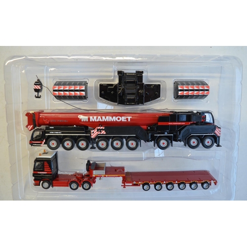 218 - Mammoet Store 1/87 scale HO gauge 002085 diecast LTM 1750-9.1 crane with truck and semi-lowloader. C... 